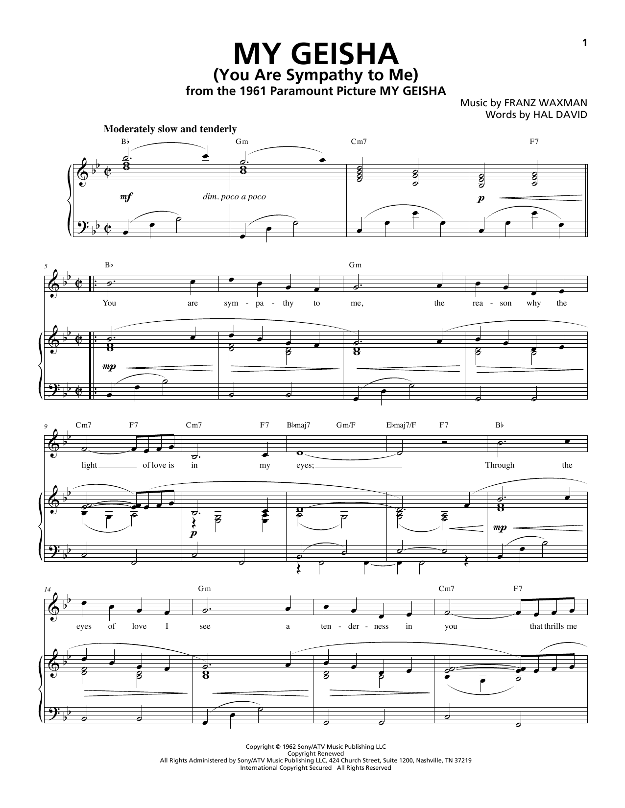 Franz Waxman You Are Sympathy To Me Sheet Music Notes & Chords for Piano & Vocal - Download or Print PDF