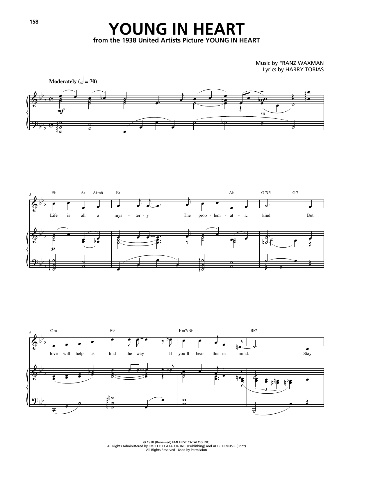 Franz Waxman Young In Heart Sheet Music Notes & Chords for Piano, Vocal & Guitar (Right-Hand Melody) - Download or Print PDF