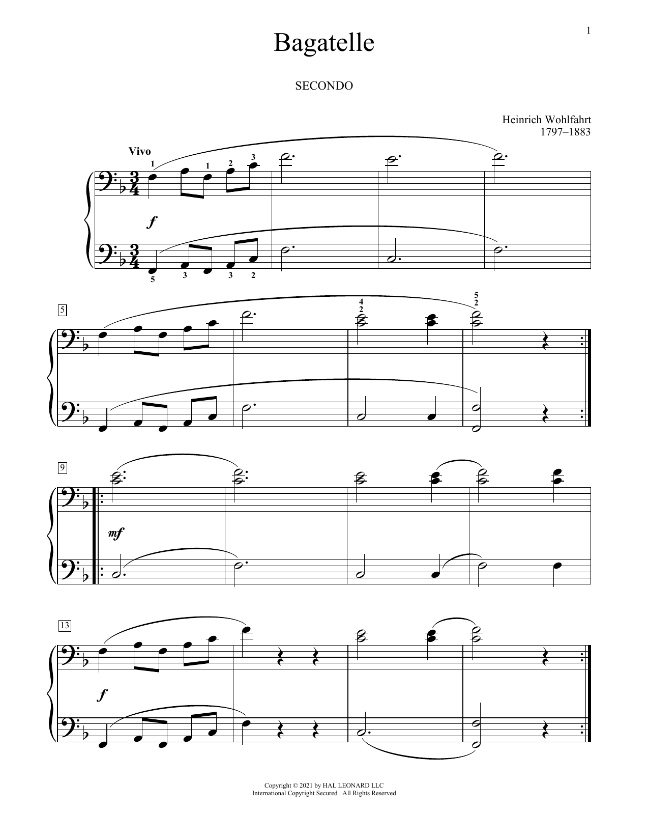 Franz Wohlfarht Bagatelle Sheet Music Notes & Chords for Piano Duet - Download or Print PDF