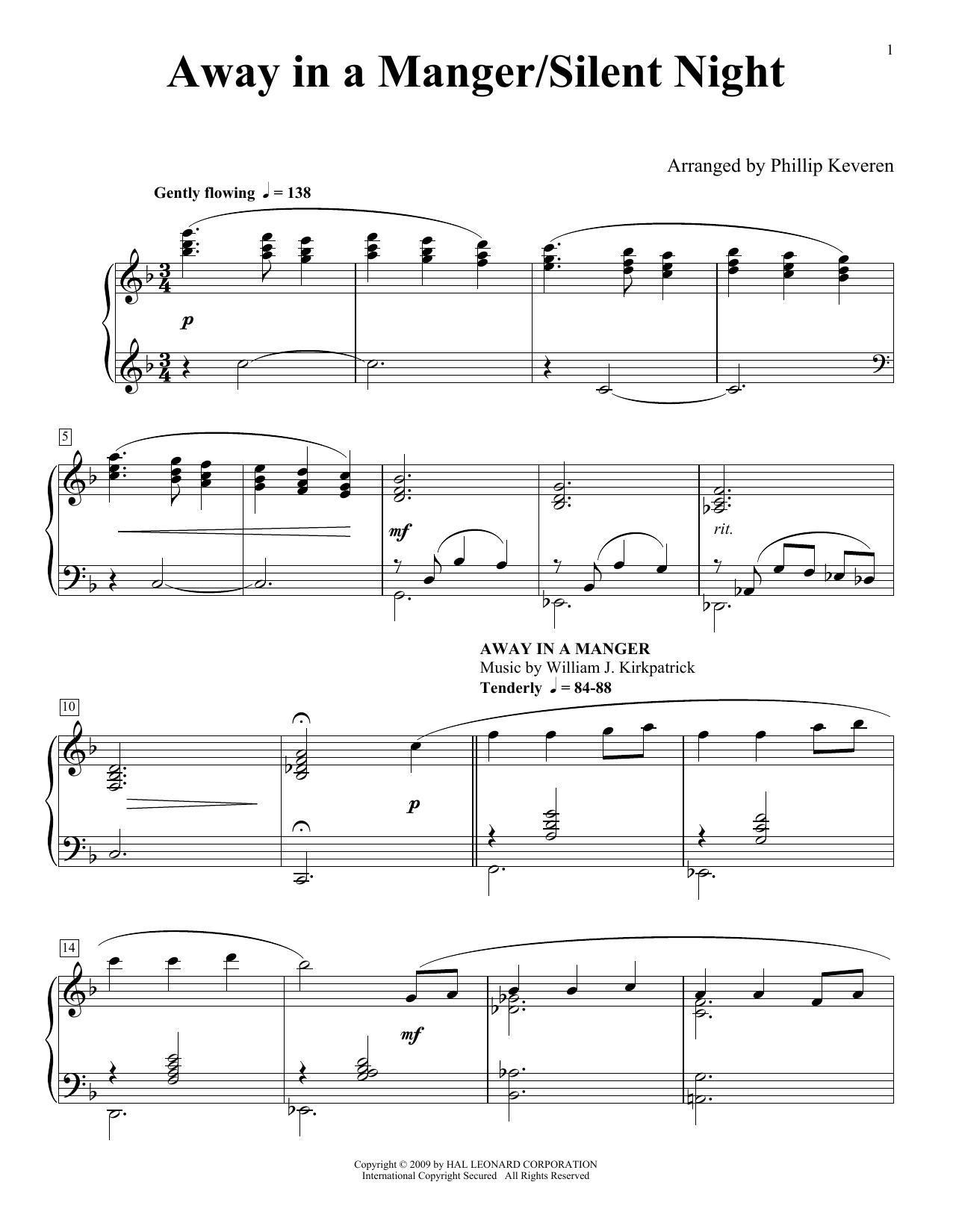 Franz X. Gruber Away In A Manger/Silent Night (arr. Phillip Keveren) Sheet Music Notes & Chords for Piano Solo - Download or Print PDF