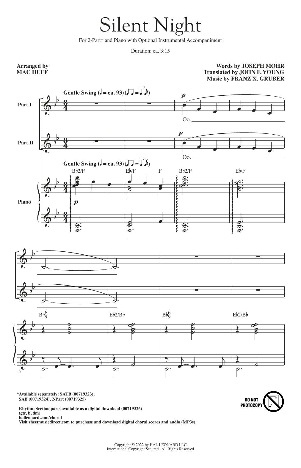 Franz X. Gruber Silent Night (arr. Mac Huff) Sheet Music Notes & Chords for 2-Part Choir - Download or Print PDF
