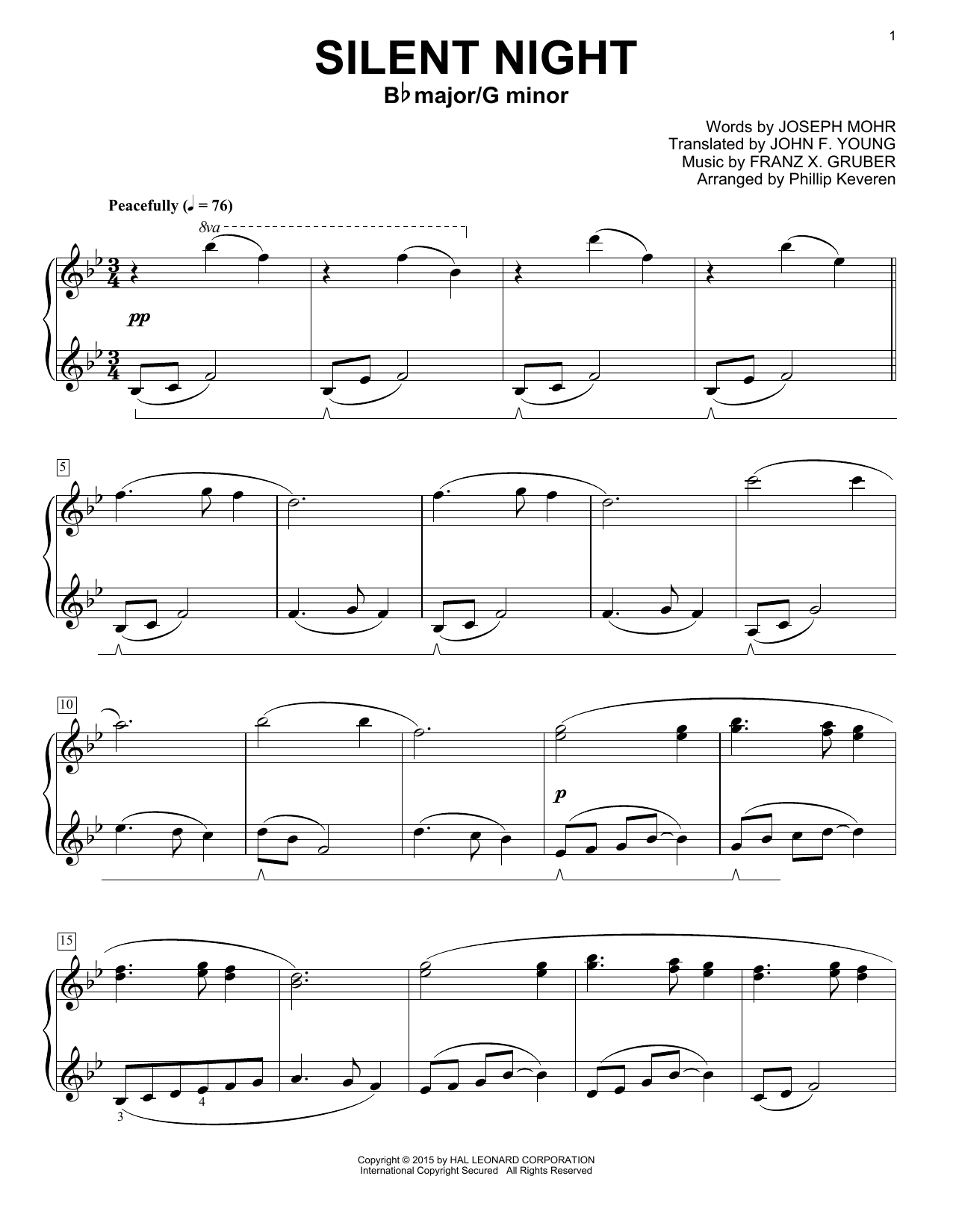 Franz X. Gruber Silent Night (arr. Phillip Keveren) Sheet Music Notes & Chords for Piano Duet - Download or Print PDF