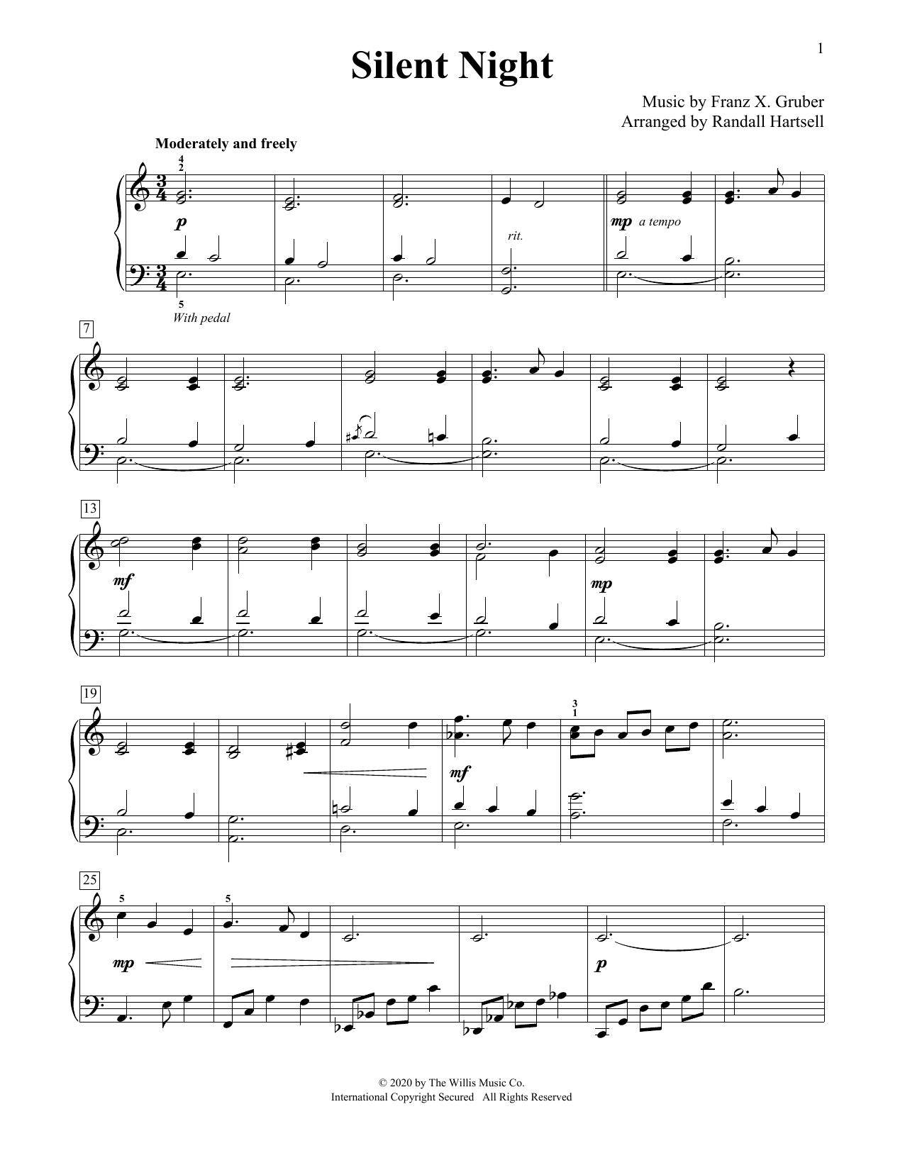 Franz X. Gruber Silent Night (arr. Randall Hartsell) Sheet Music Notes & Chords for Educational Piano - Download or Print PDF