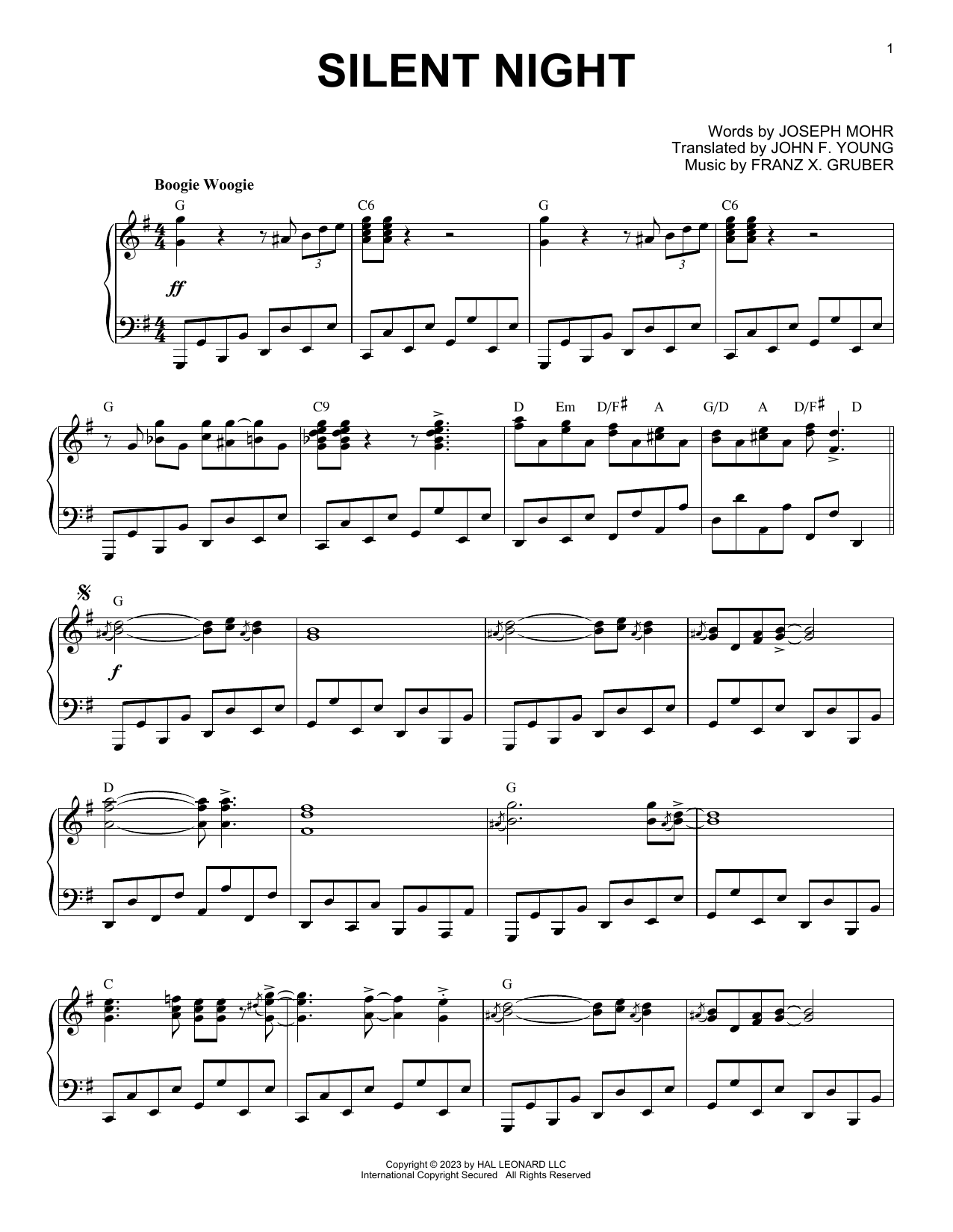 Franz X. Gruber Silent Night [Boogie Woogie version] (arr. Brent Edstrom) Sheet Music Notes & Chords for Piano Solo - Download or Print PDF