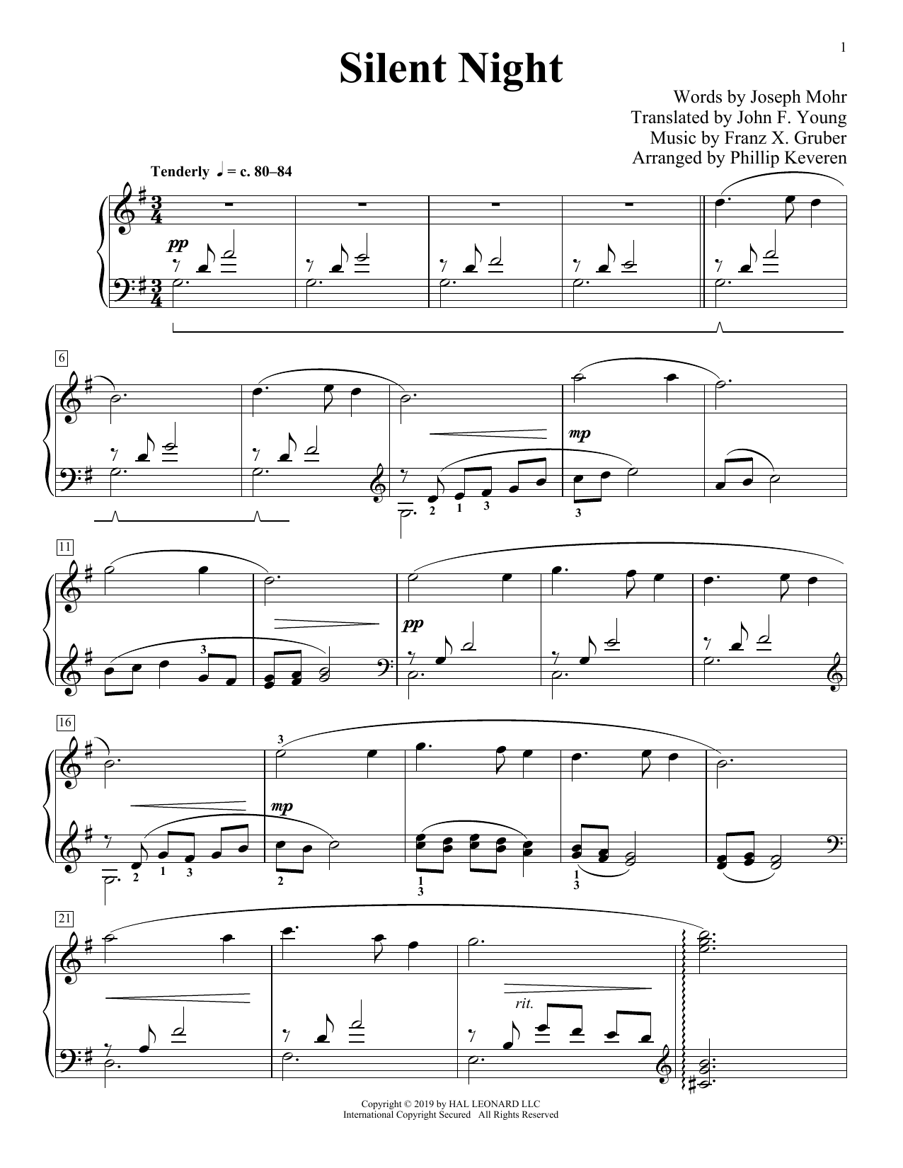 Franz X. Gruber Silent Night [Classical version] (arr. Phillip Keveren) Sheet Music Notes & Chords for Piano Solo - Download or Print PDF
