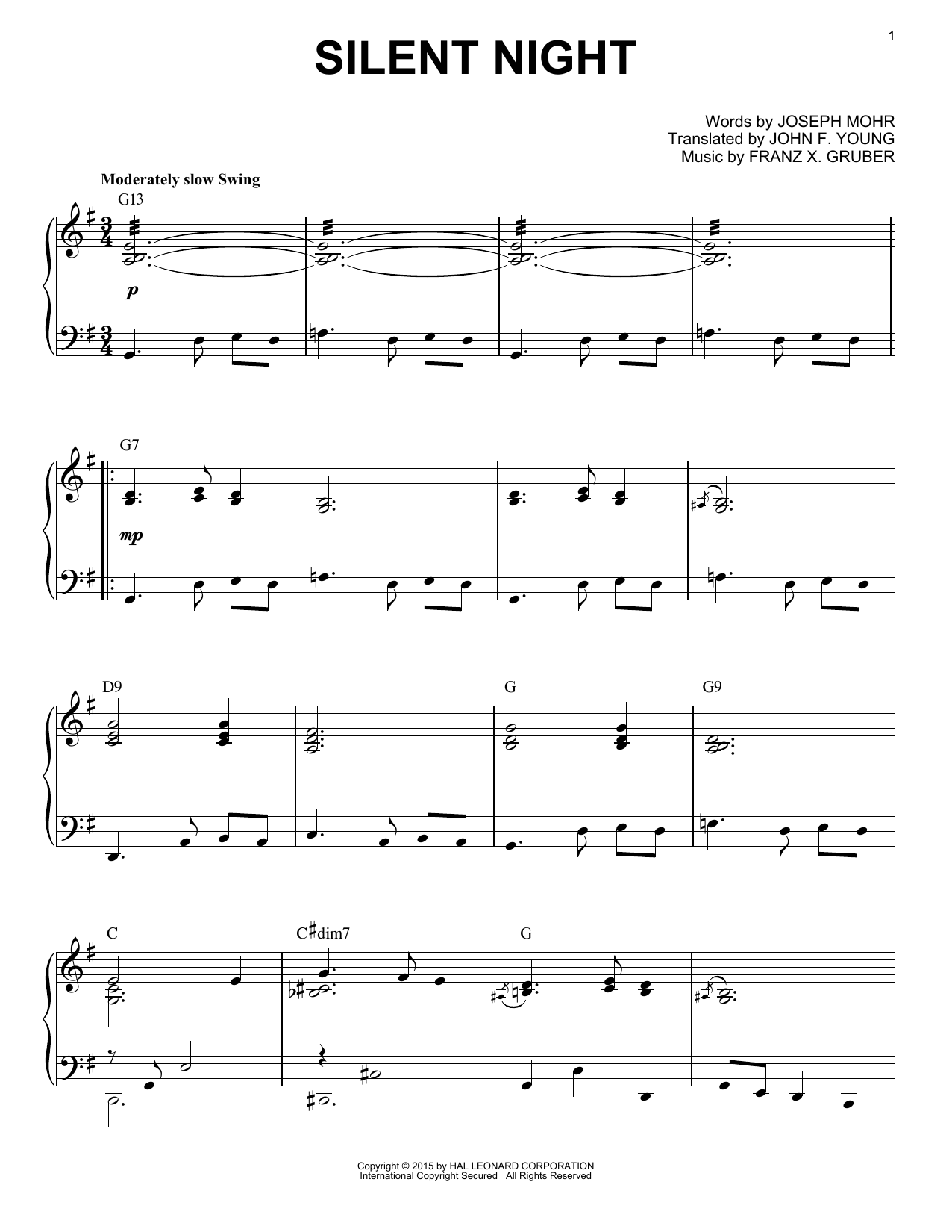 Franz X. Gruber Silent Night [Jazz version] (arr. Brent Edstrom) Sheet Music Notes & Chords for Piano - Download or Print PDF