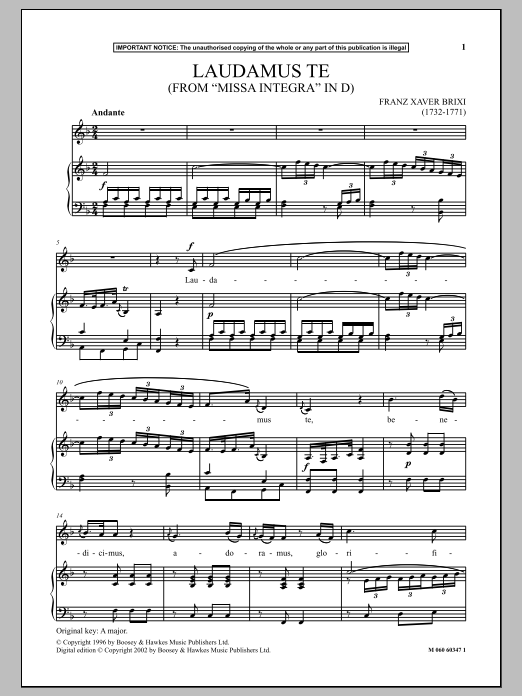 Franz Xaver Brixi Laudamus Te (from Missa Integra In D) Sheet Music Notes & Chords for Piano & Vocal - Download or Print PDF