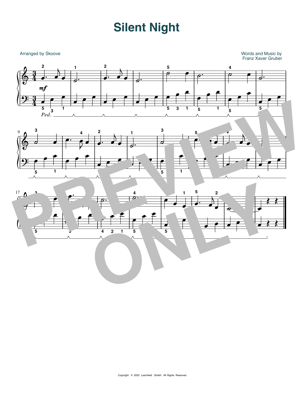 Franz Xaver Gruber Silent Night (arr. Skoove) Sheet Music Notes & Chords for Easy Piano - Download or Print PDF