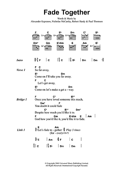 Preview Franz Ferdinand Fade Together Rock sheet music, notes and chords for Guitar Tab, SKU: 33637 Fade Together sheet music