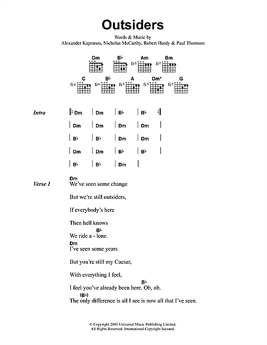 Preview Franz Ferdinand Outsiders Rock sheet music, notes and chords for Guitar Tab, SKU: 33638 Outsiders sheet music
