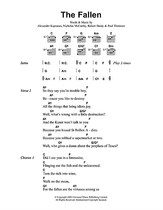 Preview Franz Ferdinand The Fallen Rock sheet music, notes and chords for Guitar Tab, SKU: 33639 The Fallen sheet music