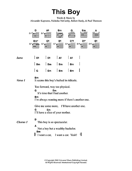Preview Franz Ferdinand This Boy Rock sheet music, notes and chords for Guitar Tab, SKU: 33632 This Boy sheet music