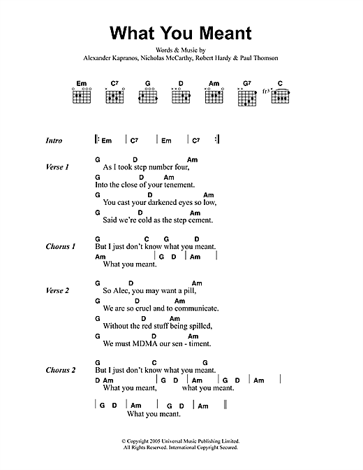 Preview Franz Ferdinand What You Meant Rock sheet music, notes and chords for Guitar Tab, SKU: 33654 What You Meant sheet music