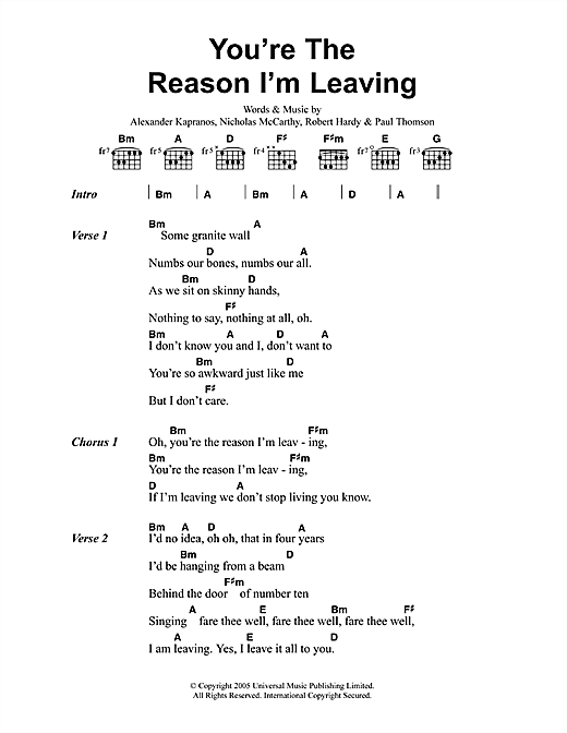 Preview Franz Ferdinand You're The Reason I'm Leaving Rock sheet music, notes and chords for Guitar Tab, SKU: 33652 You're The Reason I'm Leaving sheet music