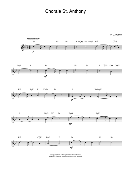 Preview Franz Joseph Haydn Chorale St.Anthony Classical sheet music, notes and chords for Melody Line & Chords, SKU: 13996 Chorale St.Anthony sheet music