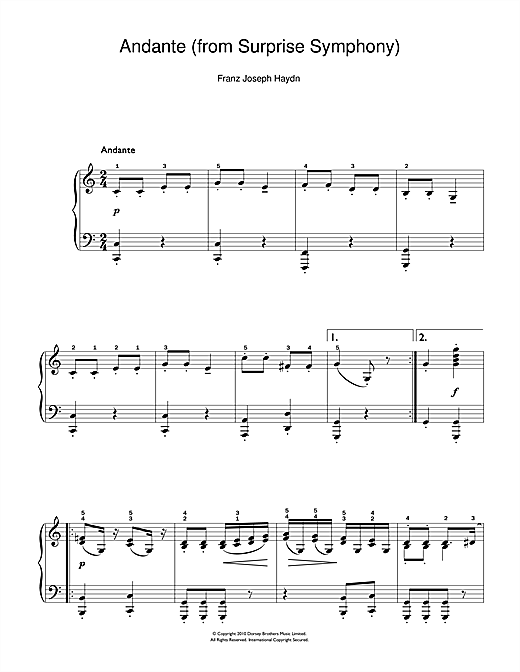Franz Joseph Haydn Symphony No.94 ‘Surprise' (2nd Movement) Sheet Music Notes & Chords for Easy Piano - Download or Print PDF