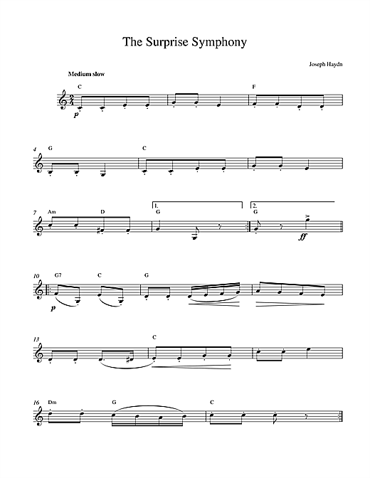 Preview Franz Joseph Haydn The Surprise Symphony Classical sheet music, notes and chords for Violin and Piano, SKU: 407621 The Surprise Symphony sheet music