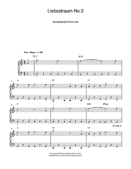 Franz Liszt Liebestraum, Notturno No. 3 (Love's Dream) Sheet Music Notes & Chords for Beginner Piano - Download or Print PDF