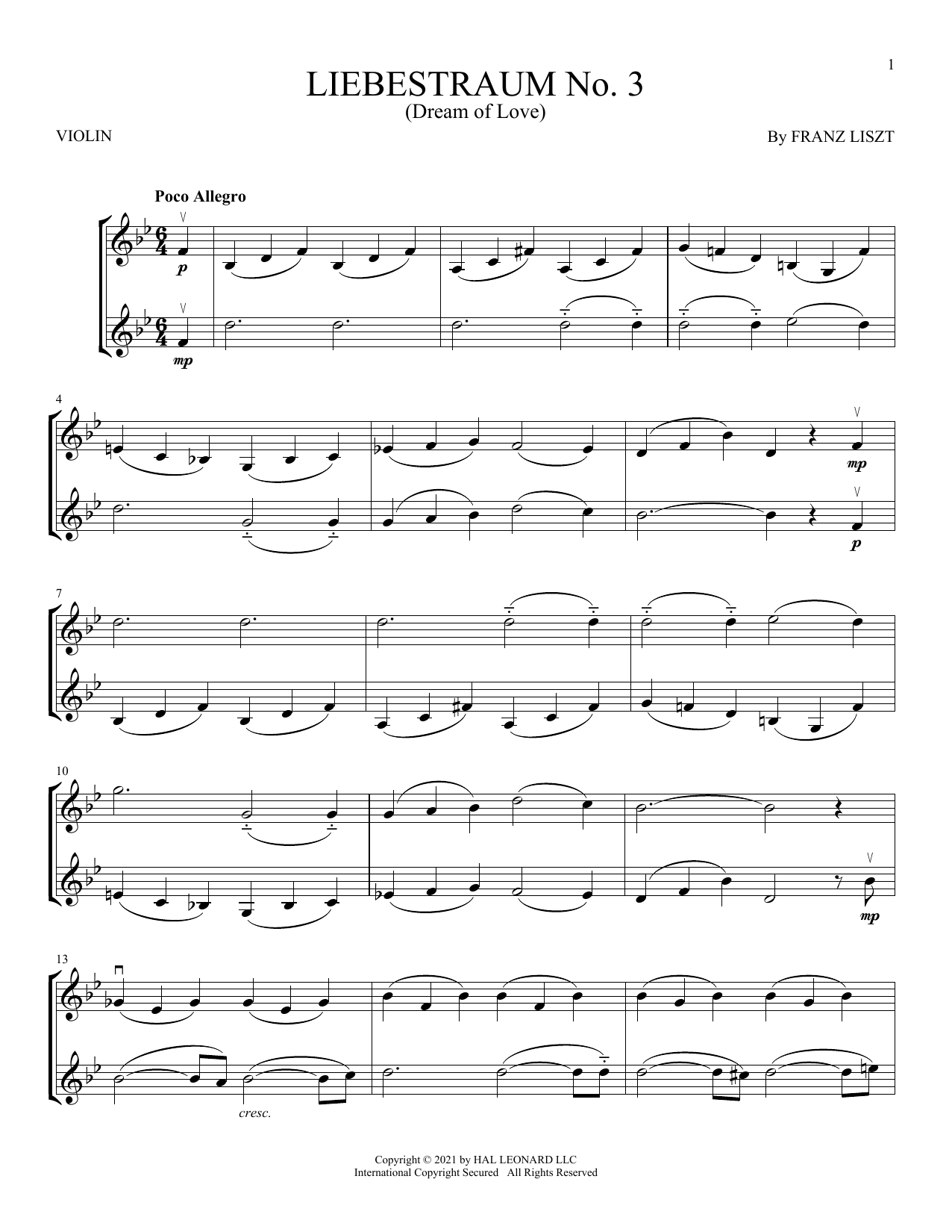 radar Vegetables warrant Franz Liszt "Liebestraum No. 3 (Dream Of Love)" Sheet Music | Download PDF  Score 430491