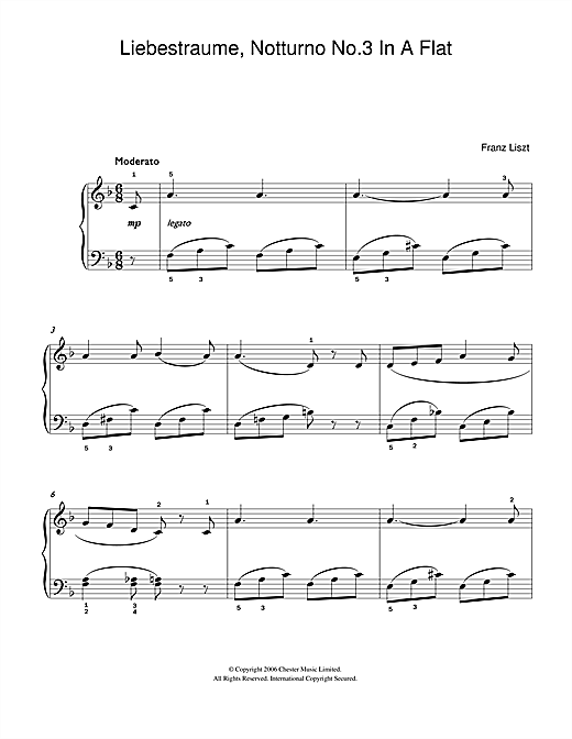 Franz Liszt Liebestraume: Notturno No.3 In A Flat: O Lieb, So Lang Du Lieben… Sheet Music Notes & Chords for Easy Piano - Download or Print PDF