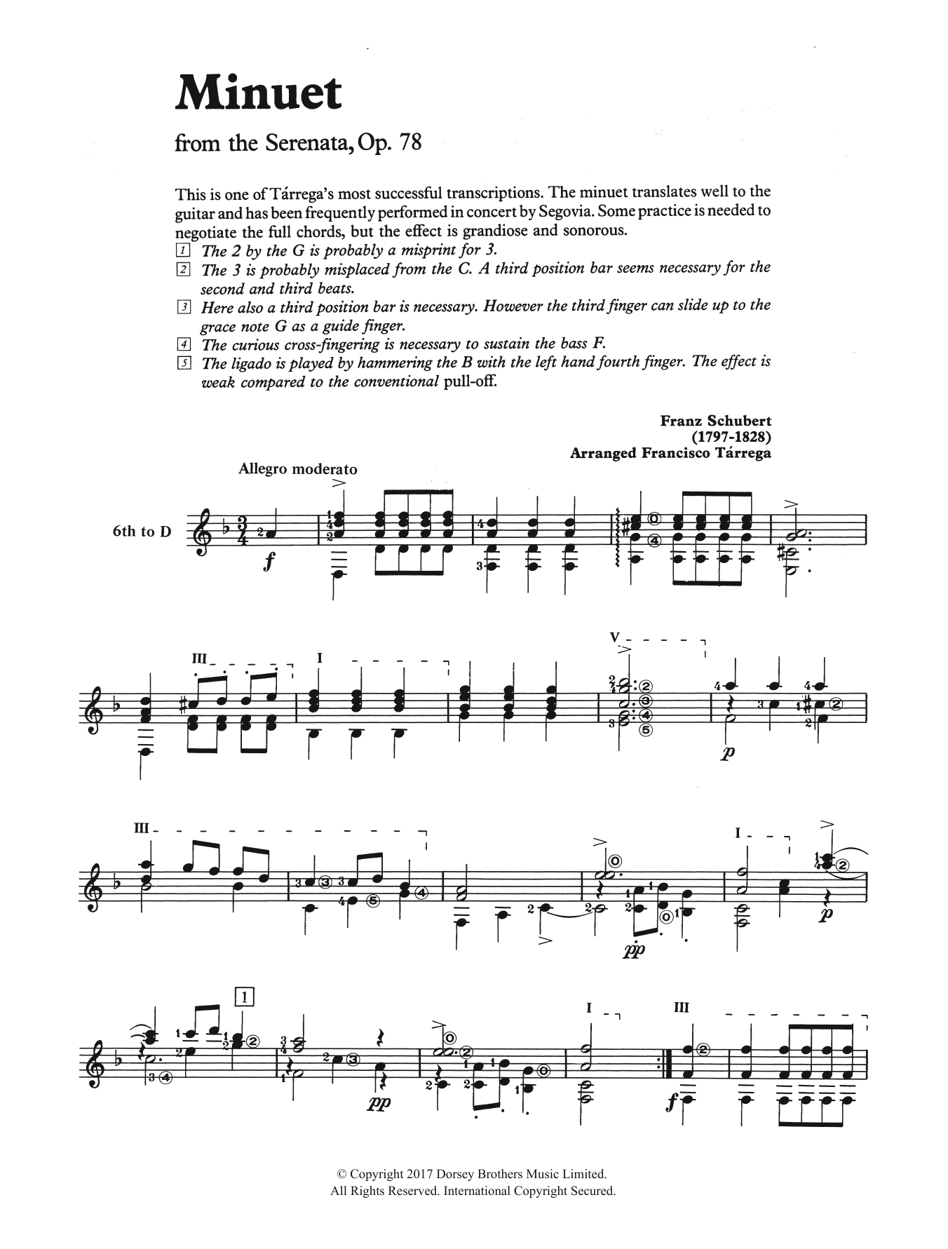 Preview Franz Schubert Minuet (from the Serenata, Op. 78) Classical sheet music, notes and chords for Guitar, SKU: 124692 Minuet (from the Serenata, Op. 78) sheet music