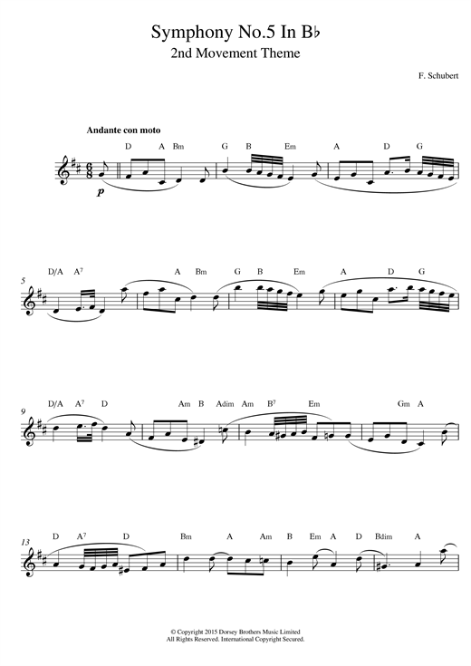 Symphony No.5 in B Flat Major - 2nd Movement: Andante con moto sheet music