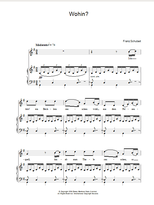 Preview Franz Schubert Wohin Classical sheet music, notes and chords for Piano & Vocal, SKU: 34090 Wohin sheet music
