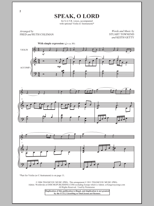 Fred and Ruth Coleman Speak, O Lord Sheet Music Notes & Chords for SATB - Download or Print PDF