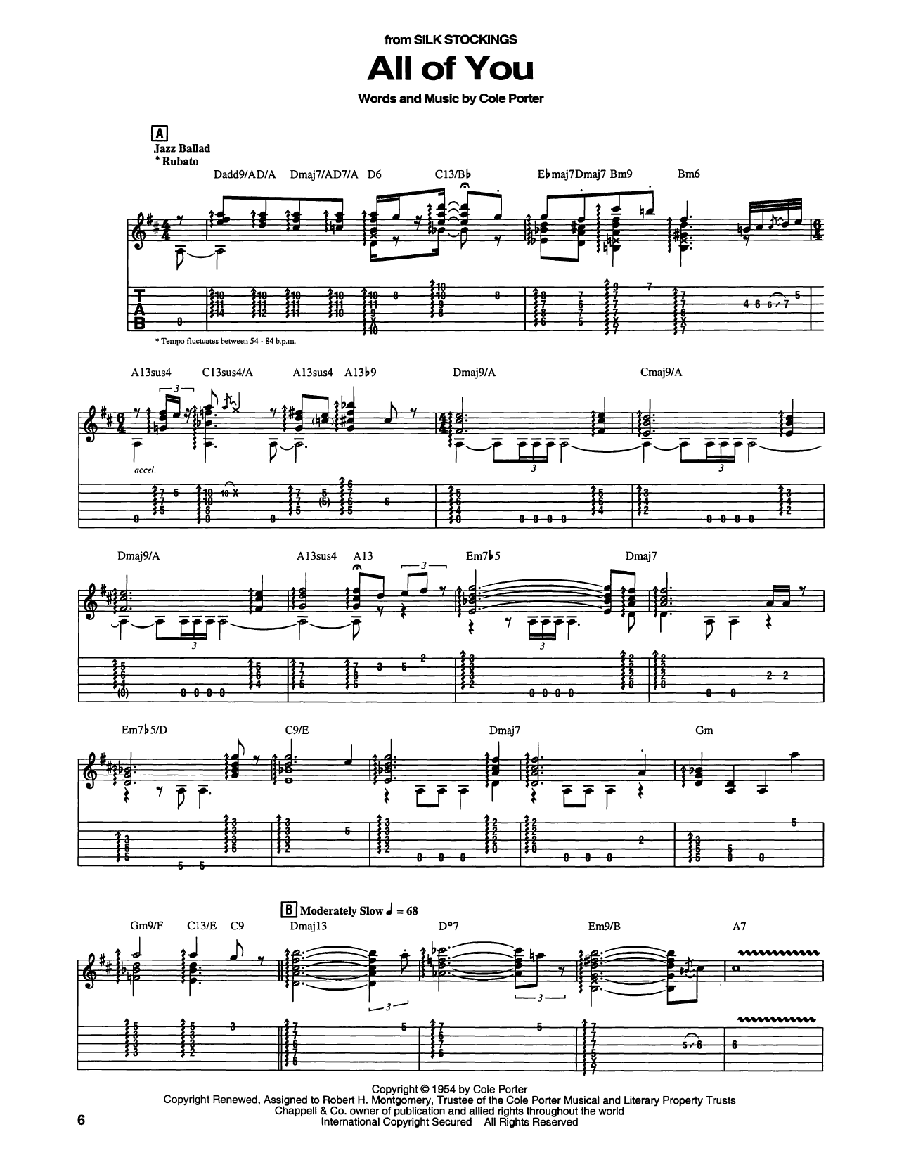 Fred Astaire & Cyd Charisse All Of You (from Silk Stockings) Sheet Music Notes & Chords for Solo Guitar - Download or Print PDF
