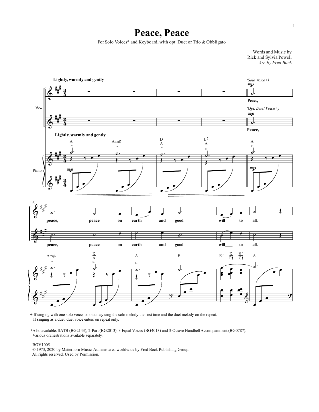 Fred Bock Peace, Peace Sheet Music Notes & Chords for Piano & Vocal - Download or Print PDF