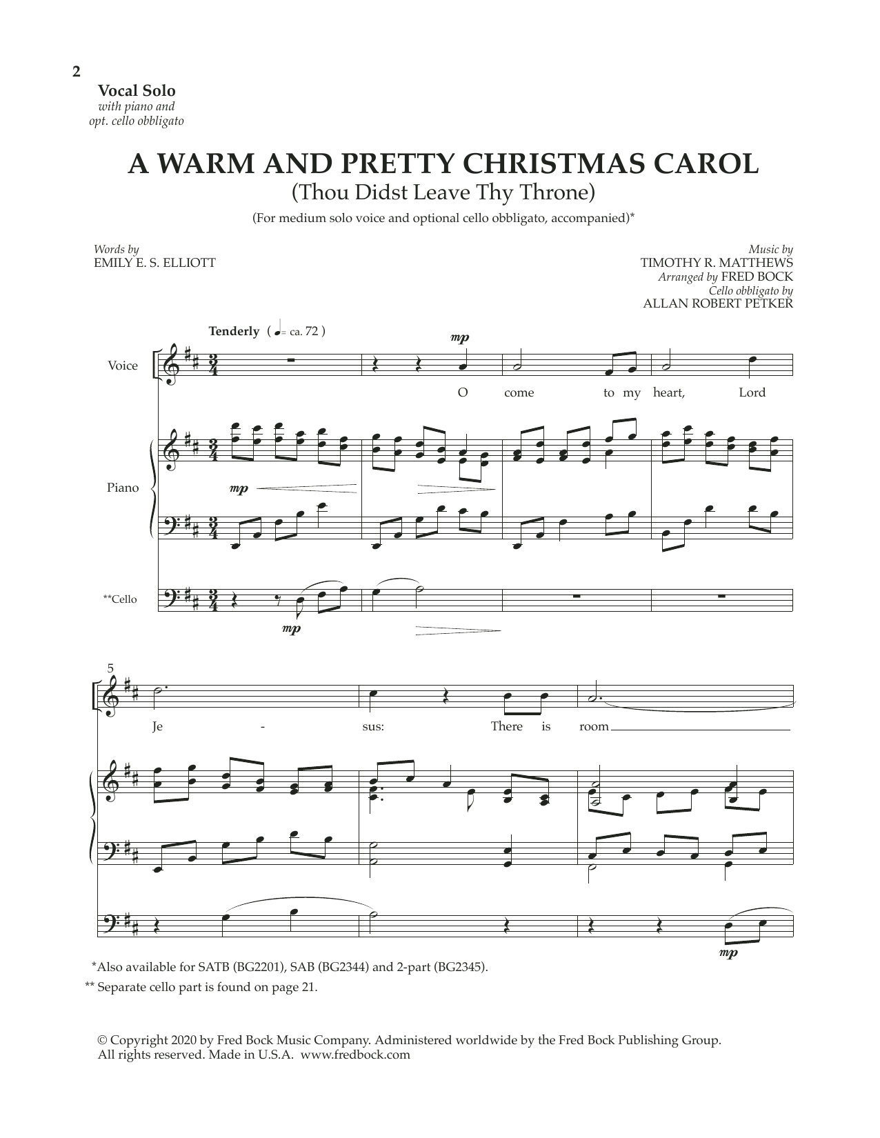 Fred Bock Three Christmas Solos (with optional cello obbligato) Sheet Music Notes & Chords for Piano & Vocal - Download or Print PDF