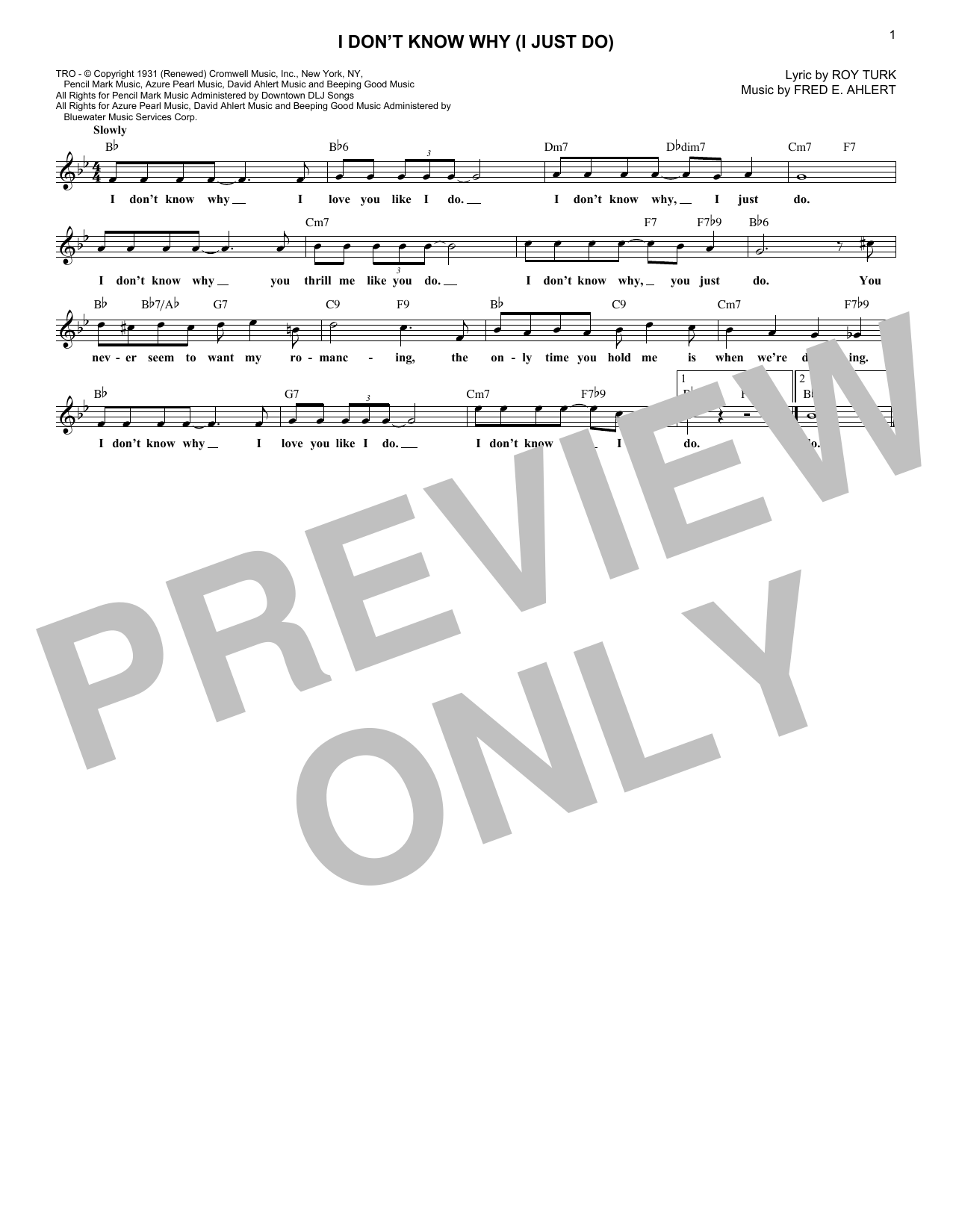 Fred E. Ahlert I Don't Know Why (I Just Do) Sheet Music Notes & Chords for Lead Sheet / Fake Book - Download or Print PDF