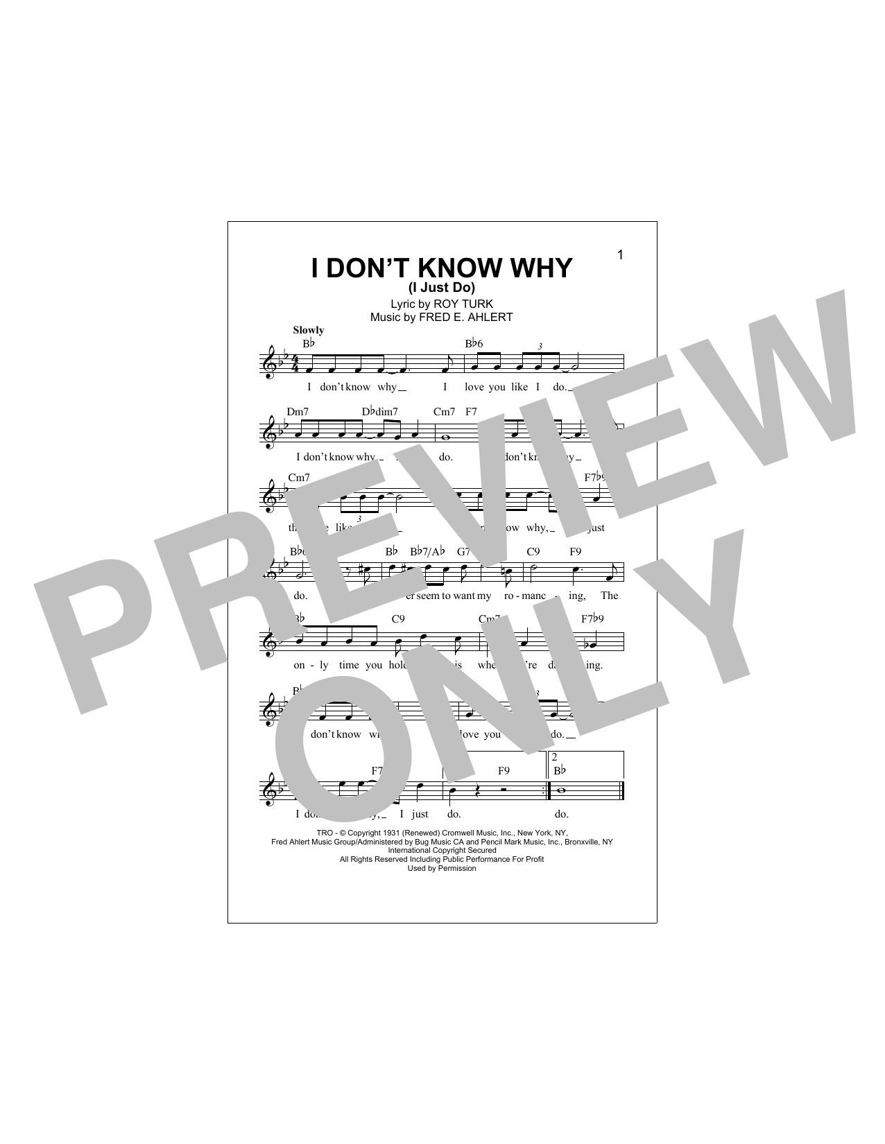 Fred E. Ahlert I Don't Know Why (I Just Do) Sheet Music Notes & Chords for Lead Sheet / Fake Book - Download or Print PDF