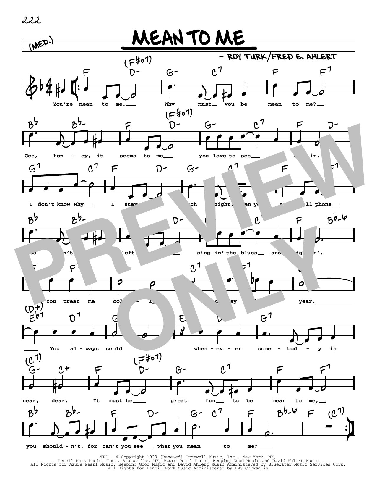 Fred E. Ahlert Mean To Me (arr. Robert Rawlins) Sheet Music Notes & Chords for Real Book – Melody, Lyrics & Chords - Download or Print PDF