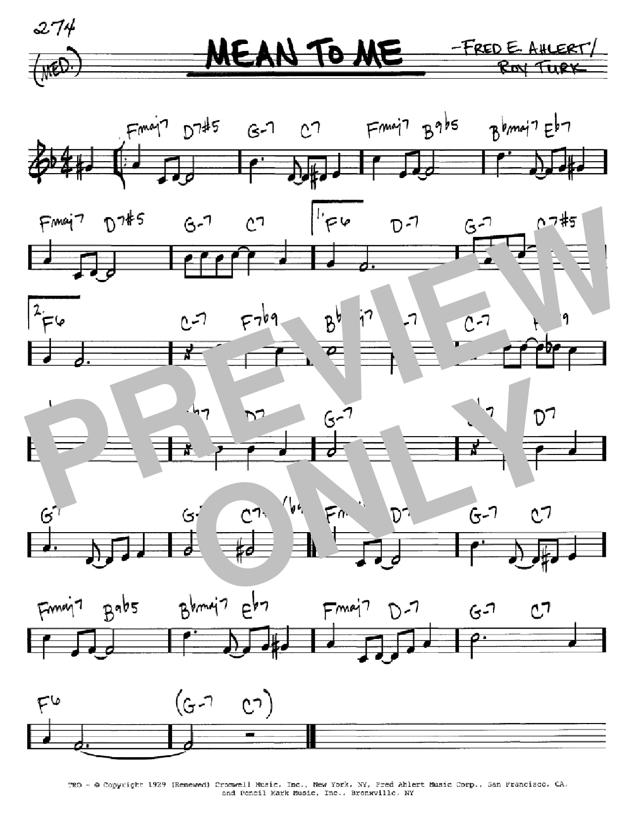 Fred E. Ahlert Mean To Me Sheet Music Notes & Chords for Real Book – Melody & Chords - Download or Print PDF