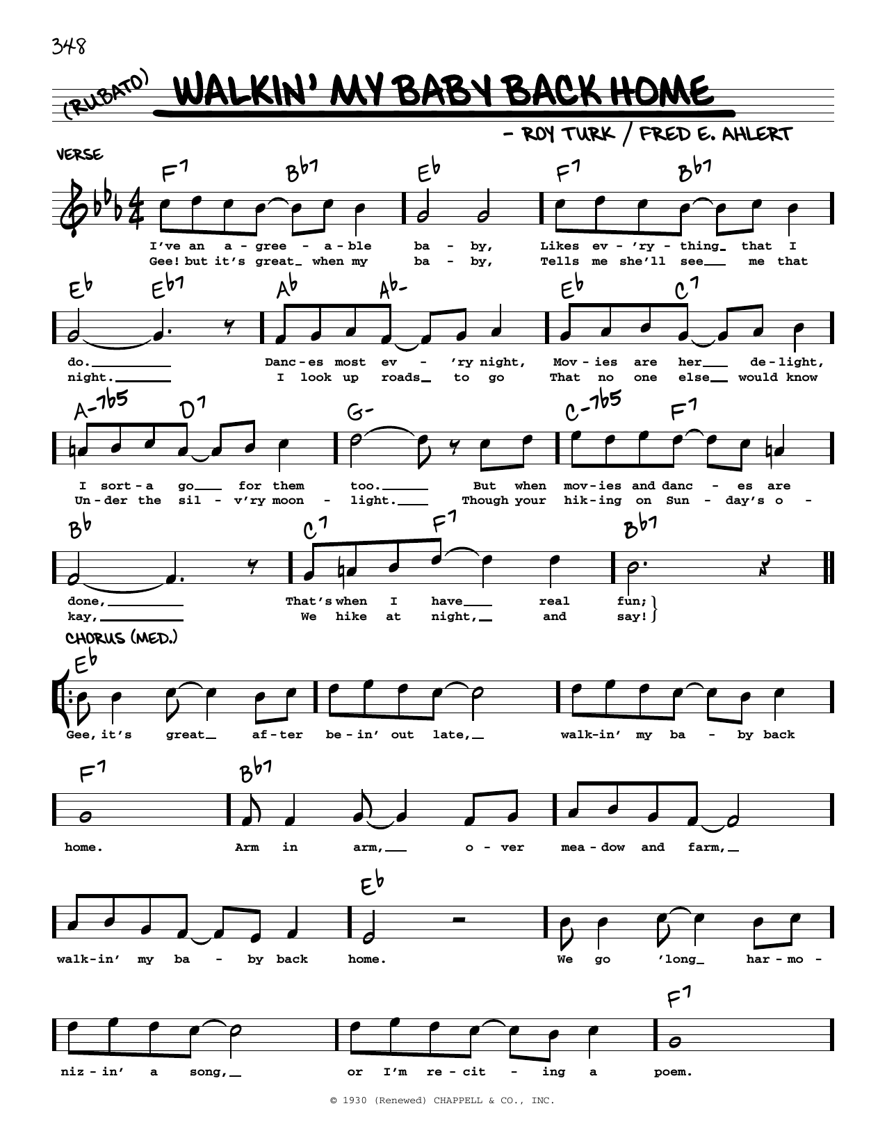 Fred E. Ahlert Walkin' My Baby Back Home (arr. Robert Rawlins) Sheet Music Notes & Chords for Real Book – Melody, Lyrics & Chords - Download or Print PDF