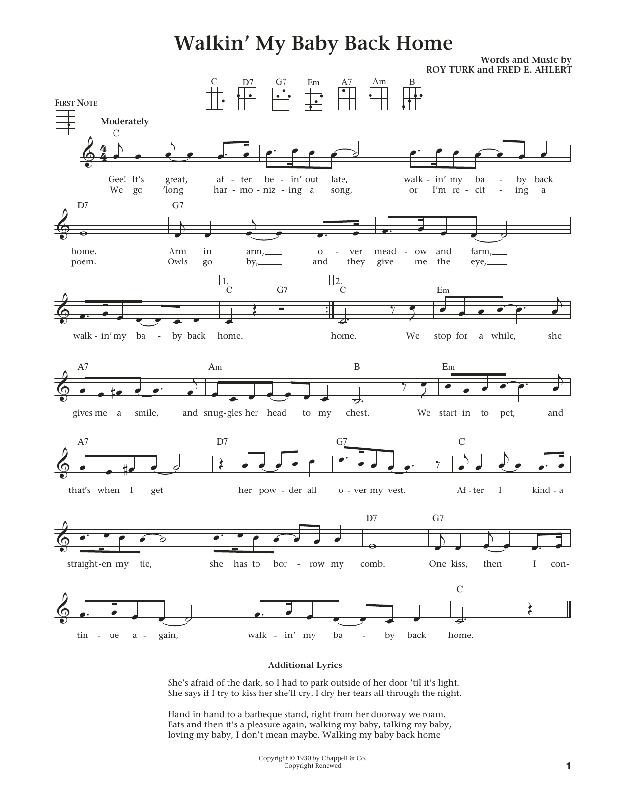 Fred E. Ahlert Walkin' My Baby Back Home (from The Daily Ukulele) (arr. Liz and Jim Beloff) Sheet Music Notes & Chords for Ukulele - Download or Print PDF