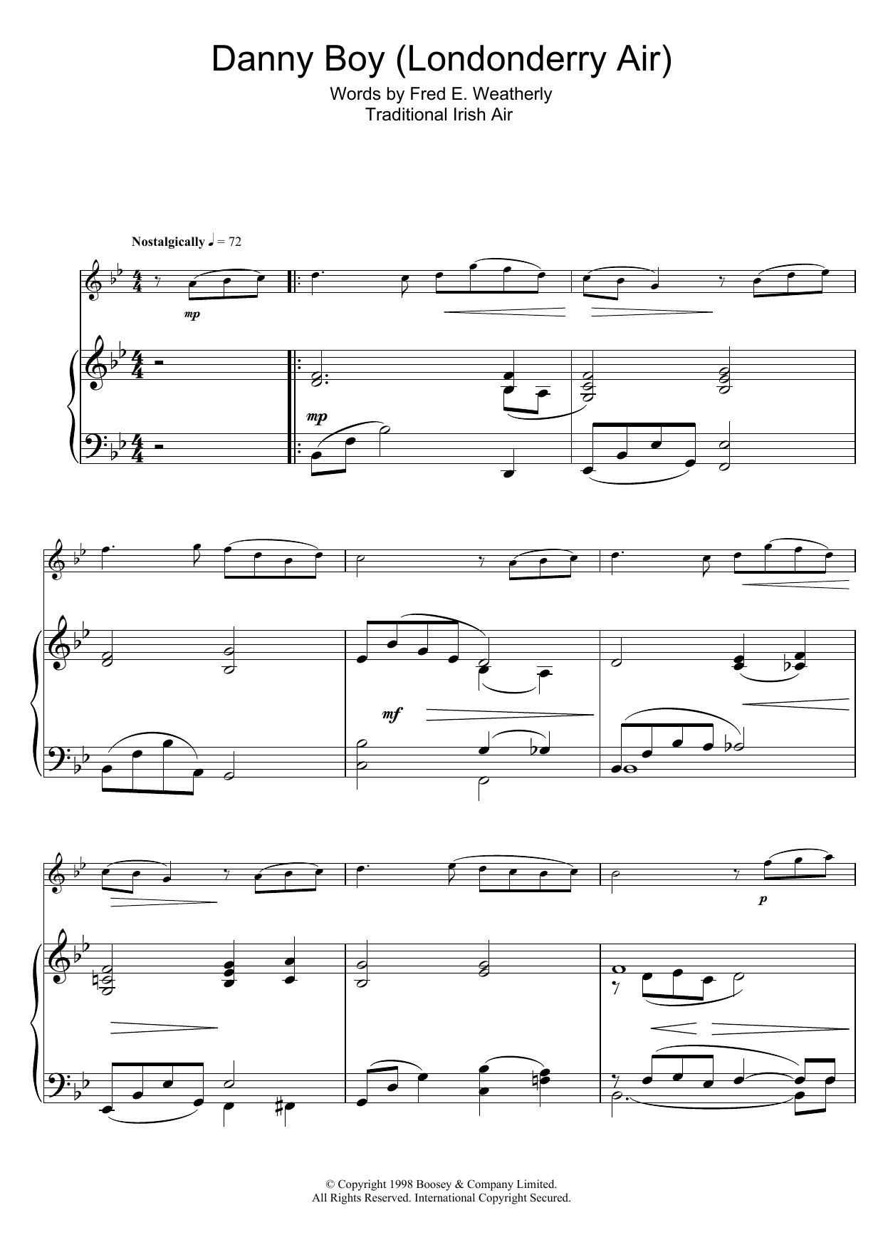 Fred E. Weatherly Danny Boy Sheet Music Notes & Chords for Flute - Download or Print PDF