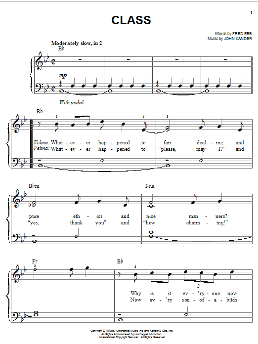 Fred Ebb Class Sheet Music Notes & Chords for Easy Piano - Download or Print PDF