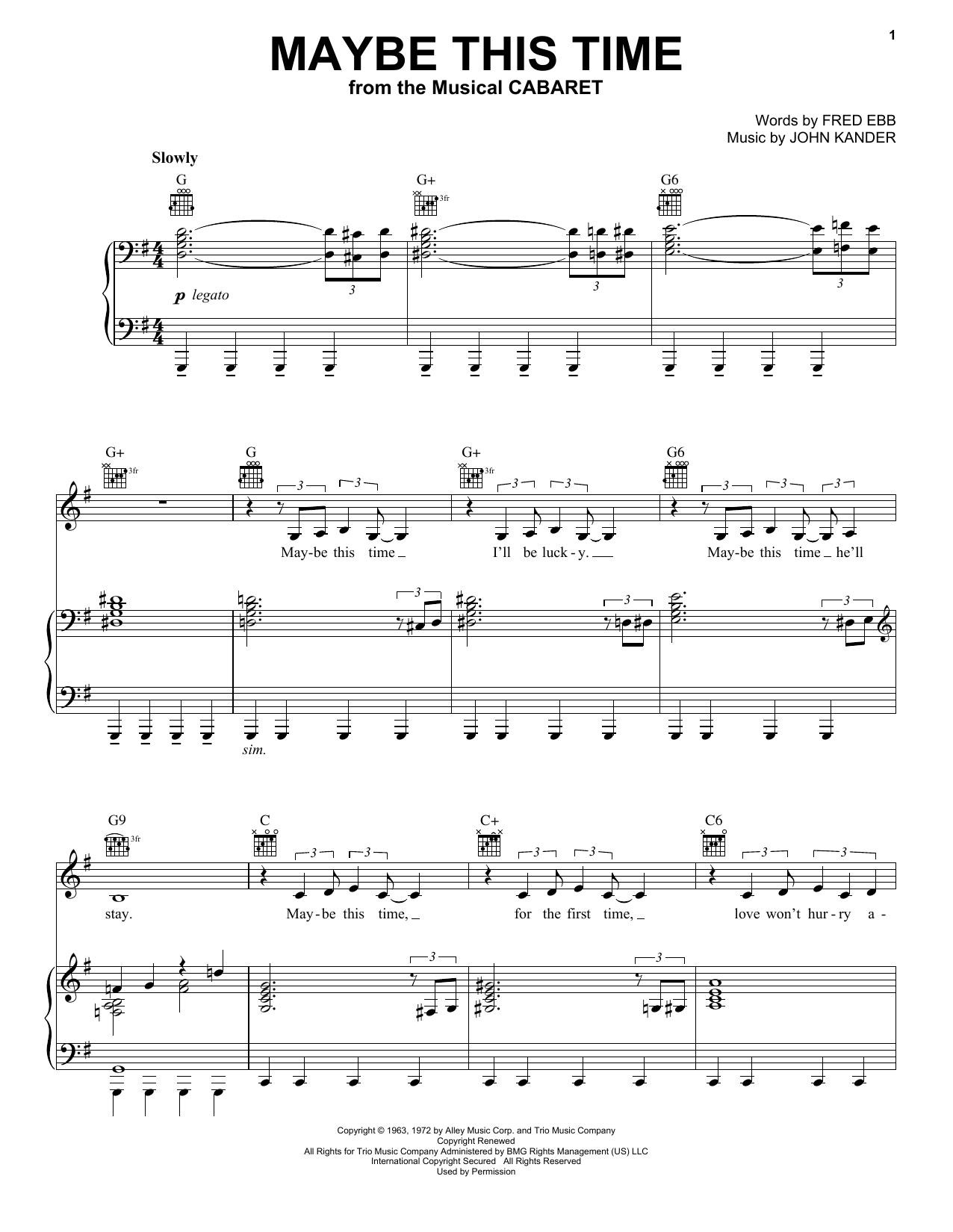 Fred Ebb Maybe This Time Sheet Music Notes & Chords for Vocal Pro + Piano/Guitar - Download or Print PDF
