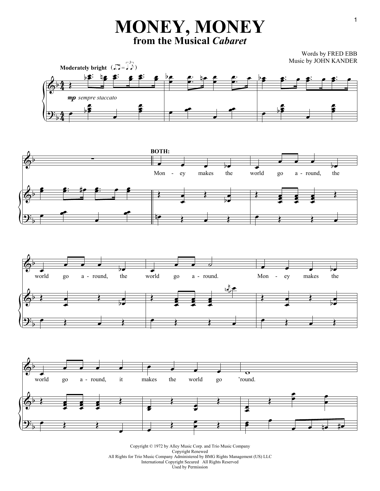 Fred Ebb Money, Money Sheet Music Notes & Chords for Vocal Duet - Download or Print PDF