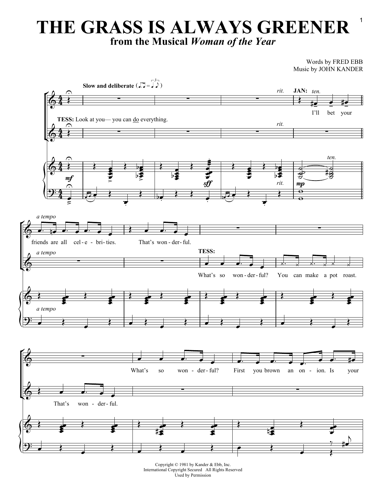 Fred Ebb The Grass Is Always Greener Sheet Music Notes & Chords for Vocal Duet - Download or Print PDF
