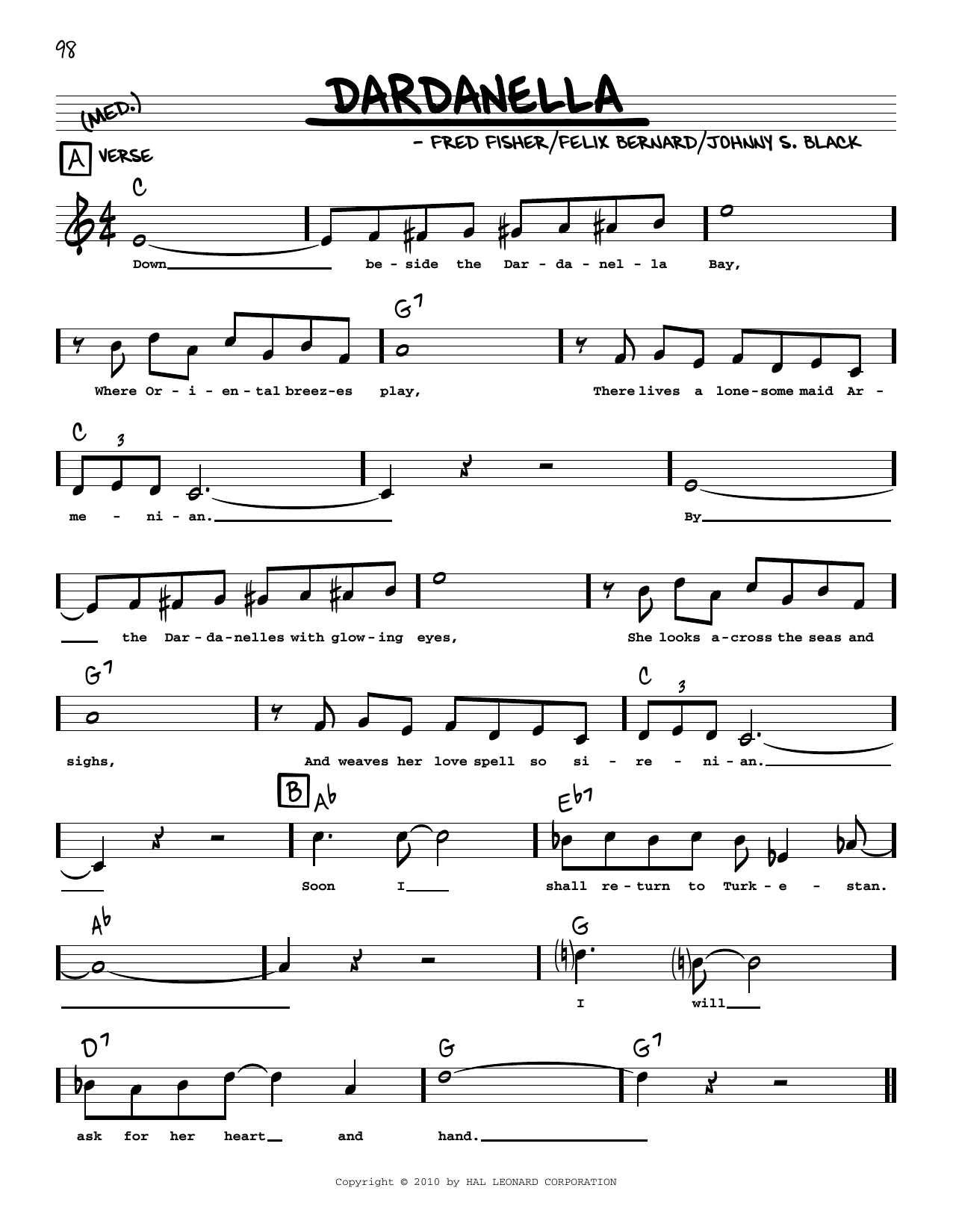 Fred Fisher Dardanella Sheet Music Notes & Chords for Real Book – Melody, Lyrics & Chords - Download or Print PDF