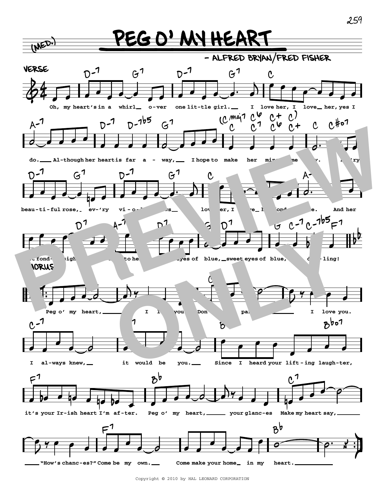 Fred Fisher Peg O' My Heart (arr. Robert Rawlins) Sheet Music Notes & Chords for Real Book – Melody, Lyrics & Chords - Download or Print PDF