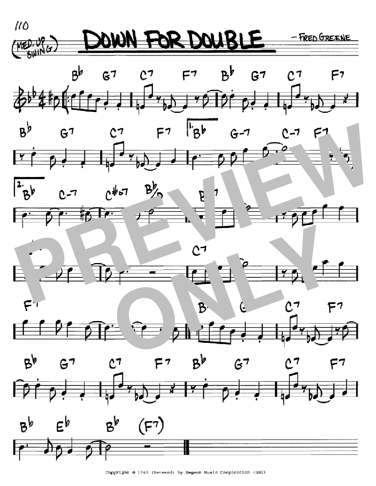 Fred Greene Down For Double Sheet Music Notes & Chords for Real Book - Melody & Chords - Bass Clef Instruments - Download or Print PDF