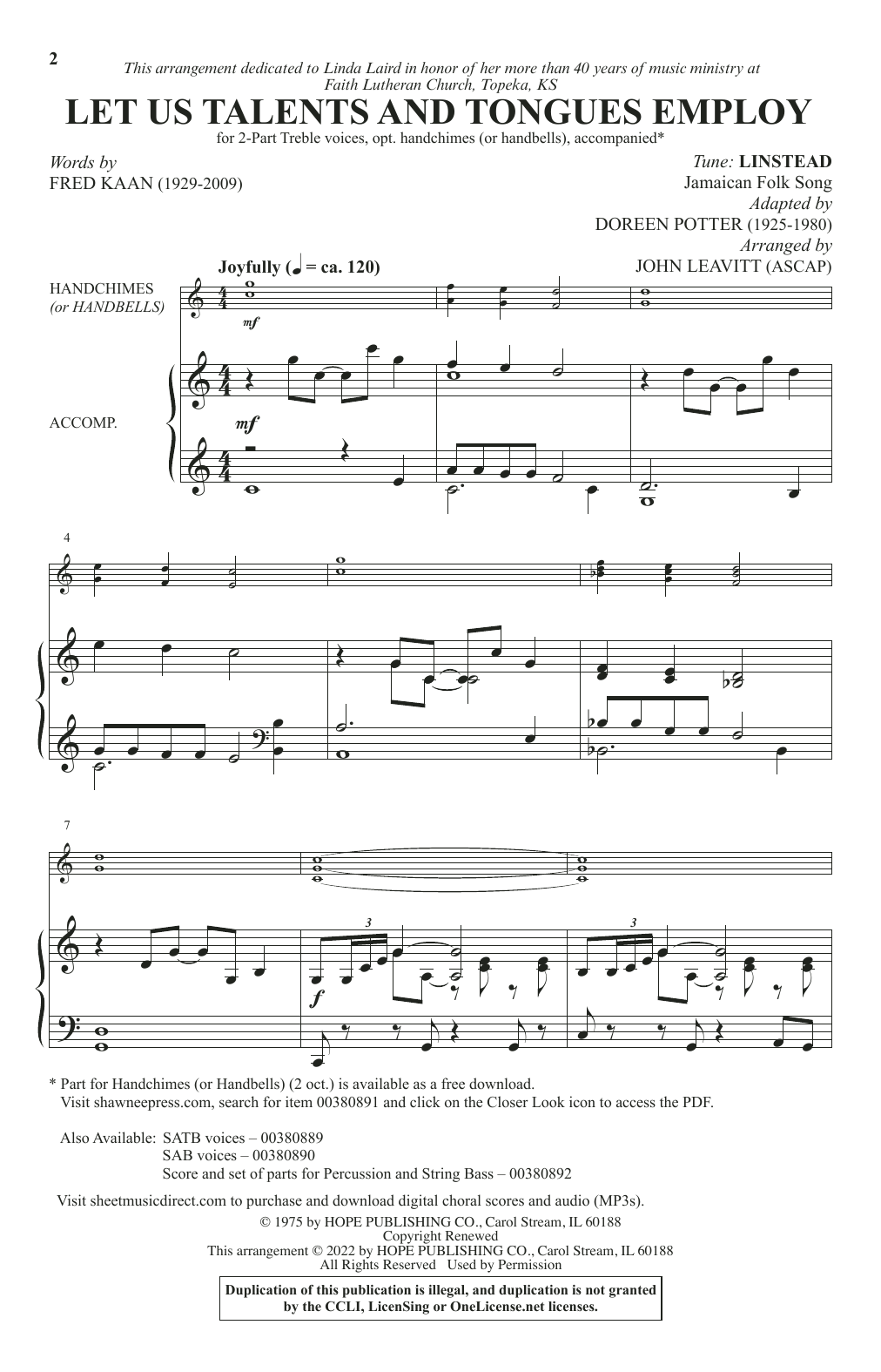 Fred Kaan Let Us Talents And Tongues Employ (arr. John Leavitt) Sheet Music Notes & Chords for SATB Choir - Download or Print PDF