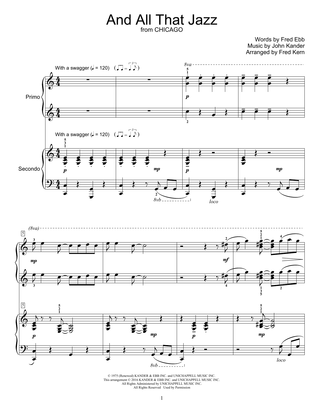 Fred Kern And All That Jazz Sheet Music Notes & Chords for Piano Duet - Download or Print PDF