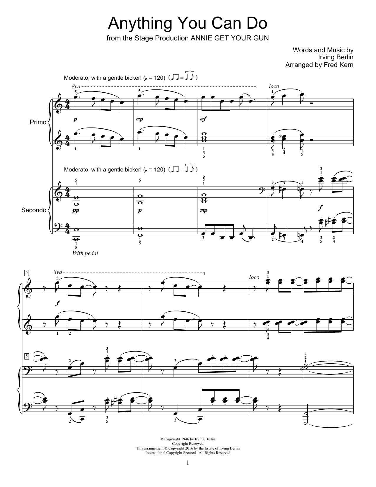 Fred Kern Anything You Can Do Sheet Music Notes & Chords for Piano Duet - Download or Print PDF