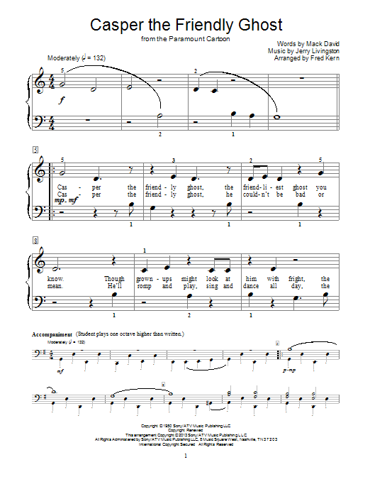 Fred Kern Casper The Friendly Ghost Sheet Music Notes & Chords for Educational Piano - Download or Print PDF