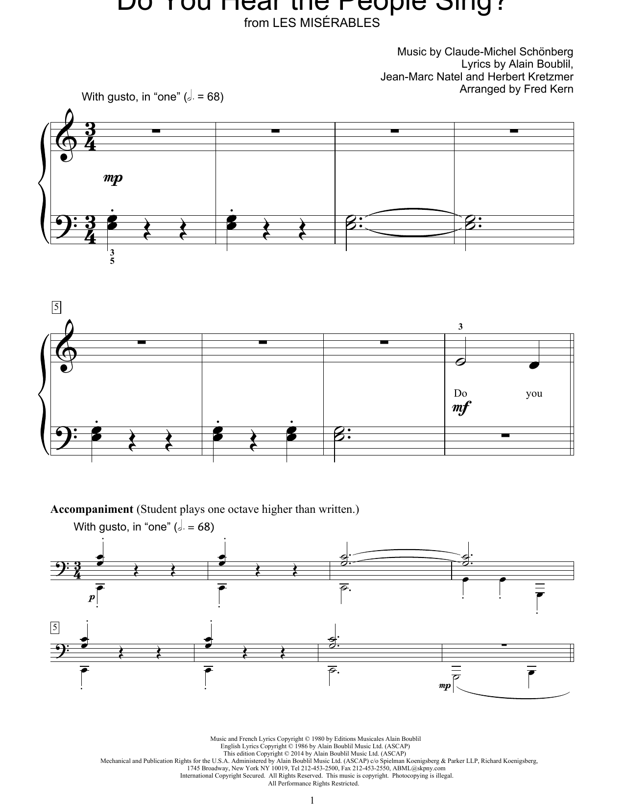 Fred Kern Do You Hear The People Sing? Sheet Music Notes & Chords for Piano Duet - Download or Print PDF